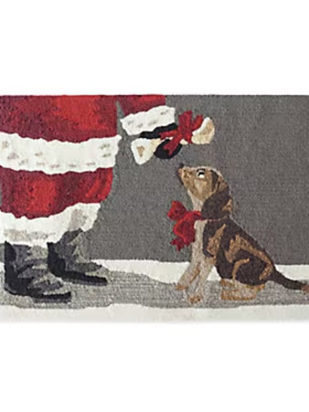 Heartwarming Scene of Santa Gifting a Puppy Hooked Door Mat New with Tags